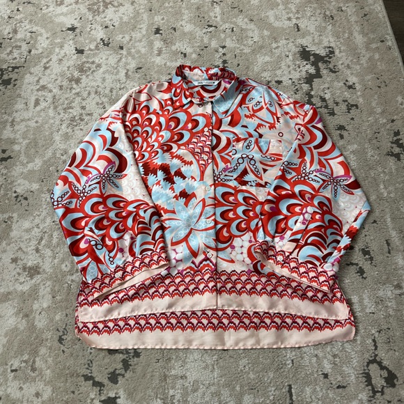 Zara Tops - Zara Floral Print Multicolor Button Down Shirt Size Large